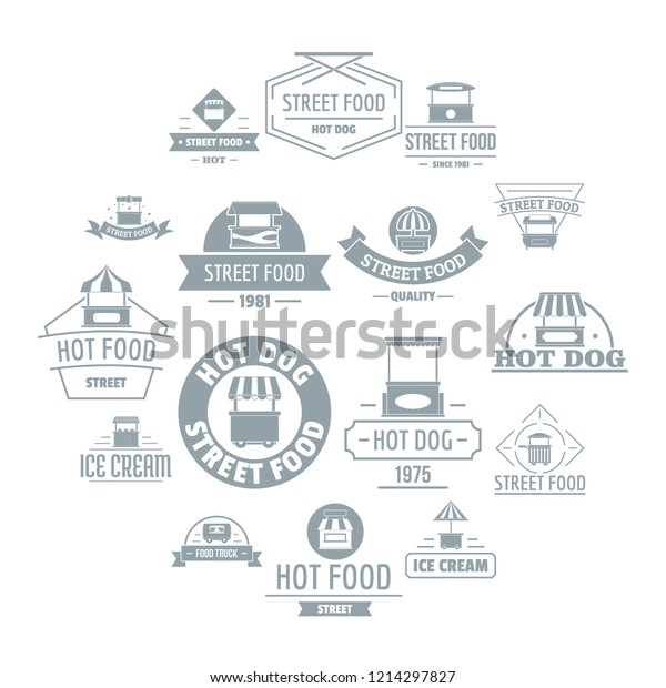 Street food logo icons set. Simple\
illustration of 16 street food logo icons for\
web