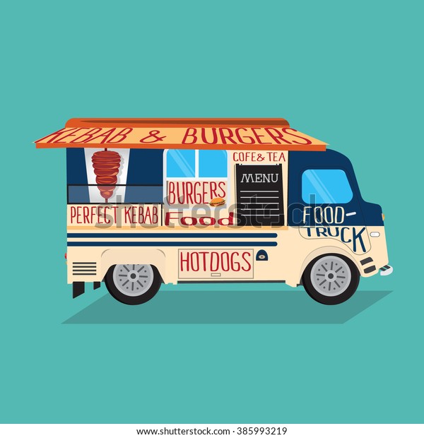 Street food Truck. Fast food. kebab. burger.\
stock. vector.