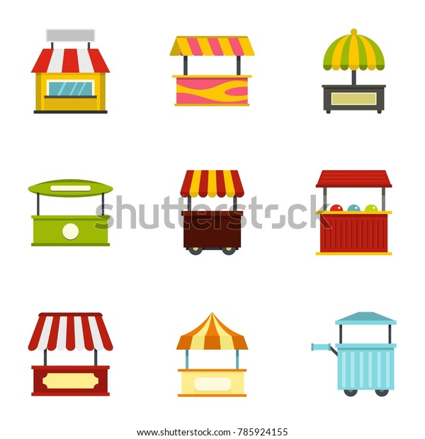 Street food truck icon set.\
Flat style set of 9 street food  icons for web isolated on white\
background