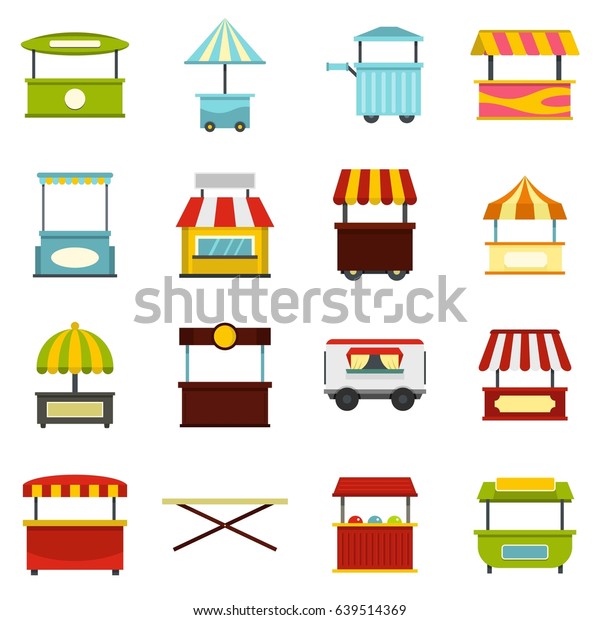 Street food truck icons set in flat style\
isolated \
illustration