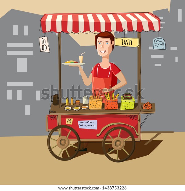 Street food, truck, street vendor, cartoon\
style,\
illustration