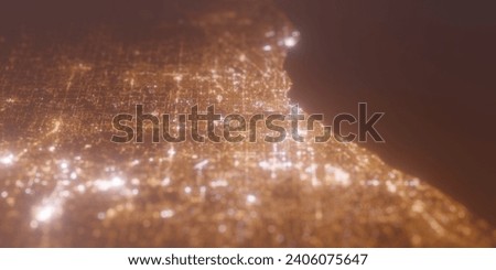 Street lights map of Cleveland (Ohio, USA) with tilt-shift effect, view from east. Imitation of macro shot with blurred background. 3d render, high resolution, selective focus Stock photo © 