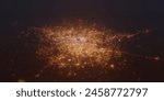Street lights map of Hyderabad (India) with tilt-shift effect, view from south. Imitation of macro shot with blurred background. 3d render, high resolution, selective focus