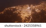 Street lights map of Tijuana (Mexico) with tilt-shift effect, view from east. Imitation of macro shot with blurred background. 3d render, high resolution, selective focus