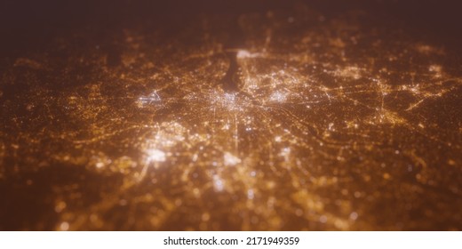 Street Lights Map Of Washington DC (USA) With Tilt-shift Effect, View From North. Imitation Of Macro Shot With Blurred Background. 3d Render, High Resolution, Selective Focus