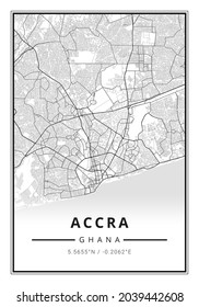 Street Map Art Of Accra City In Ghana - Africa