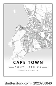 Street Map Art Of Cape Town City In South Africa - Africa