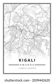 Street Map Art Of Kigali City In Rwanda - Africa