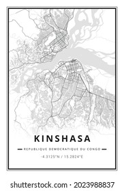 Street Map Art Of Kinshasa City In Congo RDC - Africa