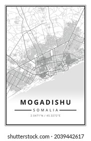 Street Map Art Of Mogadishu City In Somalia - Africa