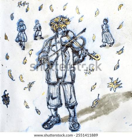 Similar – Image, Stock Photo Musician playing violin. Ink black and white drawing