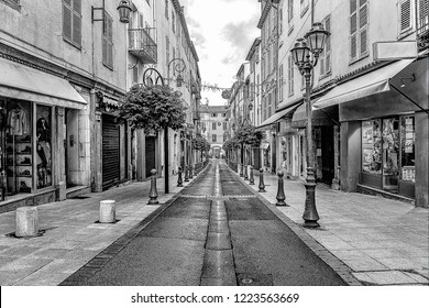 Street in the old town Antibes in France. Digital illustration in sketch style