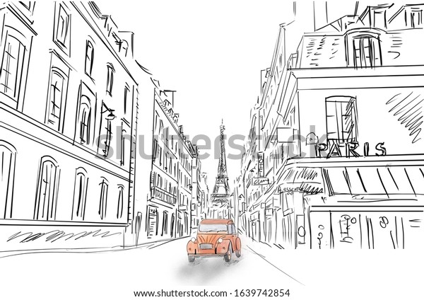 Street in paris - sketch\
 illustration 
