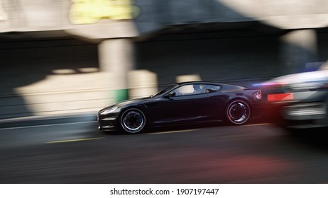 Street Police Fast Car Chase Visualisation Background, 3D Illustration