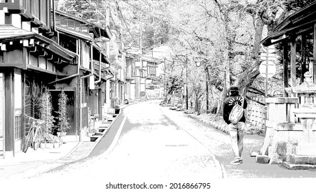 Street View With Urban Of Japan. Manga Background Style