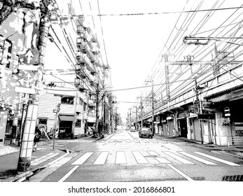 Street View With Urban Of Japan. Manga Background Style