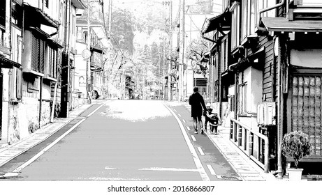 Street View With Urban Of Japan. Manga Background Style