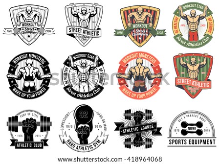street workout logos athletic emblems fitness labels and badges