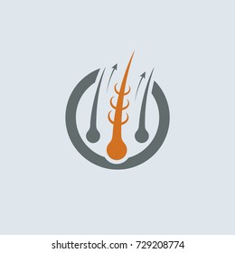 Strengthening Of Hair Gray-Orange Round Icon. Improve Hair Growth Illustration