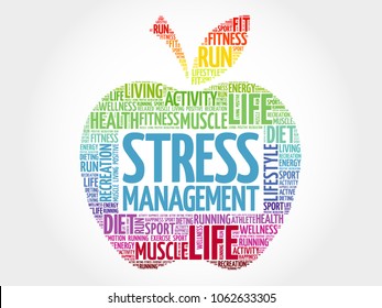 Stress Management apple word cloud, health concept background