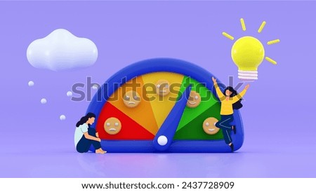 Stress meter reduced Problem and pressure solving Concept of emotional overload, burnout, increased productivity, tiring, boring, positive, frustration Minimal three-dimensional 3D render illustration