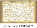 Stretch ceiling decoration image - pattern. Shiny metallic golden yellow decorative frame and geometric motif.