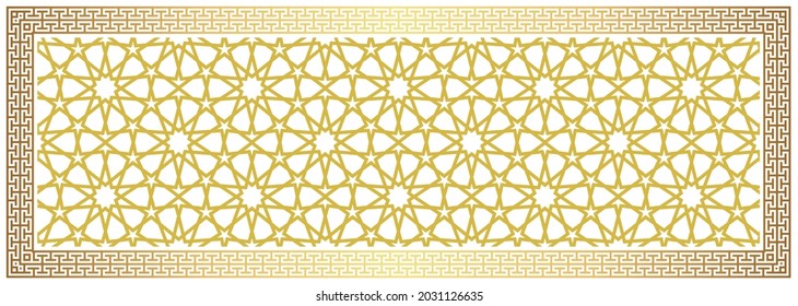 stretch ceiling hallway and living room horizontal model. 3d gold antique border on islamic background. 