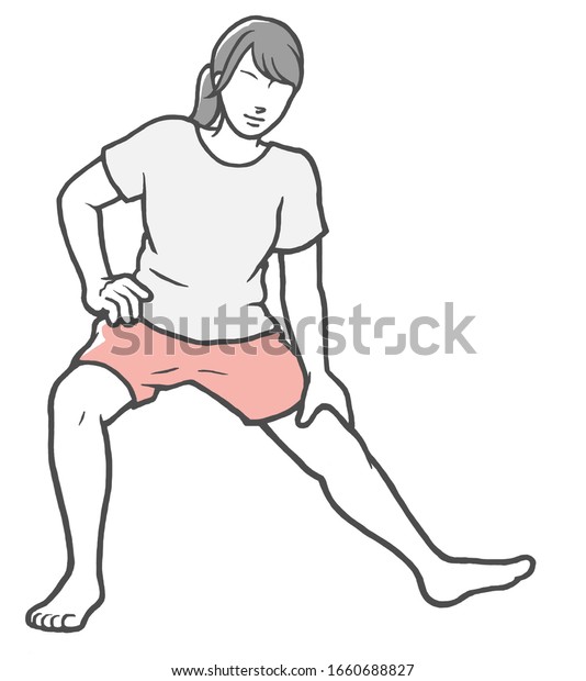 Stretching Beine Junge Frau Vorbereitung Gymnastik Im Stockillustration