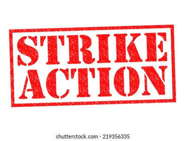 STRIKE ACTION Red Rubber Stamp Over A White Background.