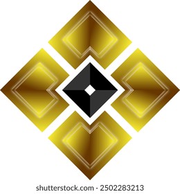 A striking 3D geometric logo featuring a diamond-shaped design with a gold gradient effect and a central black diamond. The symmetrical pattern creates a sense of depth and sophistication, - Powered by Shutterstock