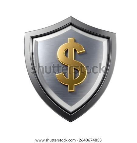 A striking 3D render illustrates the concept of financial security. A gleaming gold dollar sign, shaped like a protective shield, is prominently displayed against a black background.