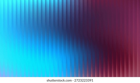 A striking abstract background featuring a dynamic color gradient transitioning from a bright cyan and electric blue on the left to a deep indigo and rich magenta on the right. The entire composition is overlaid with a pattern of subtle, evenly spaced vertical lines, giving the impression of a corrugated surface or Venetian blinds. A fine grain texture adds a layer of depth and sophistication, making it suitable for digital designs, presentations, or as a contemporary wallpaper.