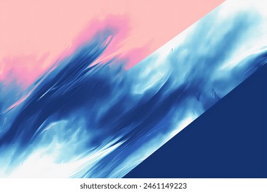 Striking abstract digital painting featuring bold diagonal strokes of blue and pink, creating a dynamic interplay of colors with a brushed texture.