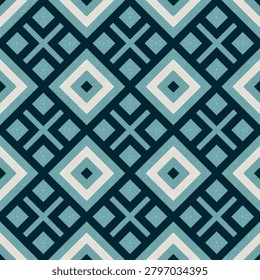 A striking blue and white pattern with a combination of squares and diamonds. The squares are predominantly blue, while the diamonds are predominantly white. The design is intricate