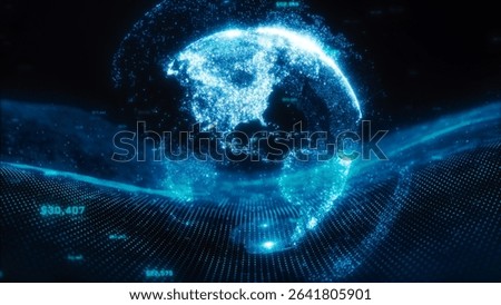 A striking digital visualization of a globe, showcasing glowing data points and abstract connections. This captivating image represents global communication and modern technology.