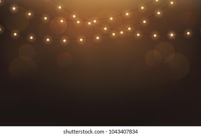 String Lights On Gold Background