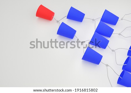 String phone,
assertive communication and toys. Explore the concept of continuity, leadership and teamwork 3d illustration 3d representation 