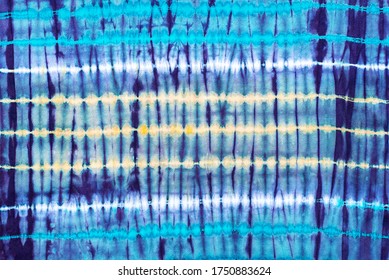 Stripe Tie Dye Pattern Hand Dyed On Cotton Fabric Abstract Texture Background.