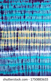 Stripe Tie Dye Pattern Hand Dyed On Cotton Fabric Abstract Texture Background.