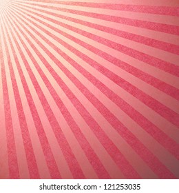 Striped Candy Cane Background, Christmas Or Holiday Colors Of Abstract Pink Background Stripes, Faint Vintage Grunge Background Texture Retro Style Design Pattern With Sun Beams Streaming From Corner