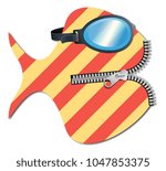 Striped fish with diving goggles and zip