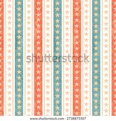 Striped seamless pattern in red and green with stars. Watercolor hand painted design for backgrounds, textiles, and wrapping paper. Perfect for festive and carnival decorations.