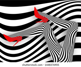 Striped Stockings And High Heels Are Featured In An Op Art Fashion And Beauty Illustration.