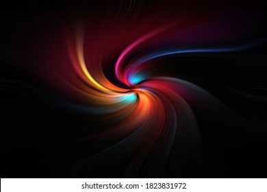 Striped technology  hi  tech sci  fi background  abstract computer generated image  Fractal geometry: black  blue  yellow  red spiral and curled rays  For desktop wallpaper web design 