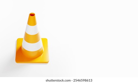 Striped traffic cone. Sign to indicate repair location. Construction cone on white background. Road signal pyramid. Copy space. Plastic traffic cone to prevent accidents. Place for text. 3d image - Powered by Shutterstock