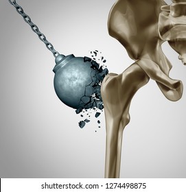 Strong Bones And Healthy Human Bone Orthopedics And Strength In Mineral Density Medical Concept As A Wrecking Ball Destroyed By Osteoporosis Prevention Medicine Symbol As 3D Illustration.