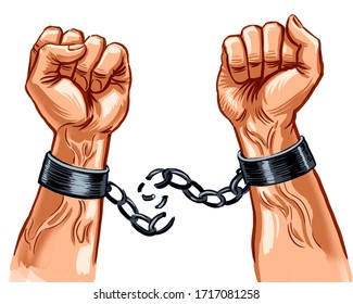 Strong Hands Breaking Chains.  Digital Illustration