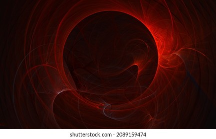 Strong Red 3d Core, Hole Or Portal Into Deep Dark Space. Far Infinity Framed By Blazing Rushing Flames Of Glowing Radiance. Mesmerizing Perspective, Burning Circle Or Whisper Of Passion Art Concept.