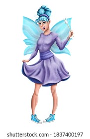 Strong Tooth Fairy Illustration Wearing Sneakers And With Muscles - Strong Female Role Model For Girls - Art For Kids - Cartoons