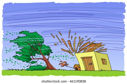 Strong Wind Destroys A House